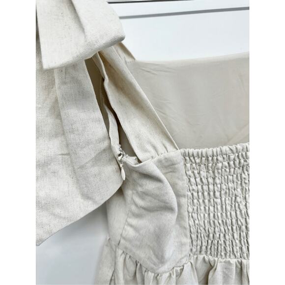 MIOU MUSE Dress Size Small Bow Tie A-Line Mini Linen Blend New - Picture 9 of 12